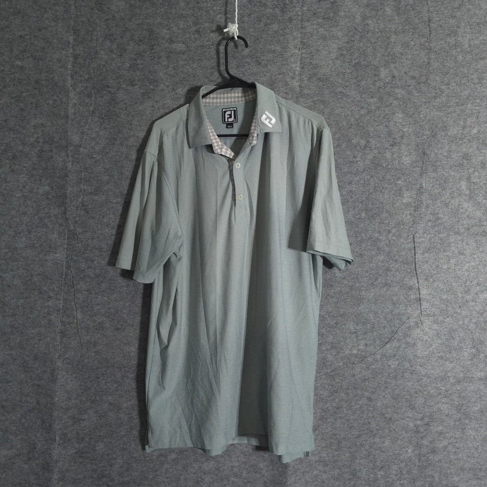 FootJoy Athletic Fit Golf Polo Shirt Mens Large FJ Logo Gray Checkered Collar
